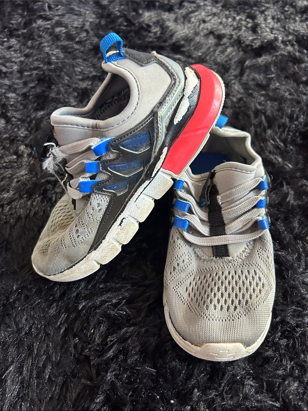 RBX Gray Mesh Kids Sneakers with Blue and Red Accents